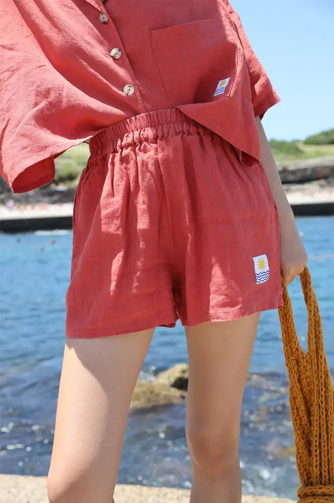 L.F. Markey Basic Paprika Linen Shorts