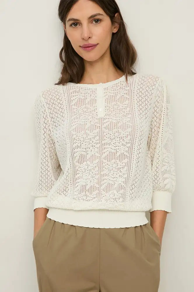 Yerse Pointelle White Knitted Top