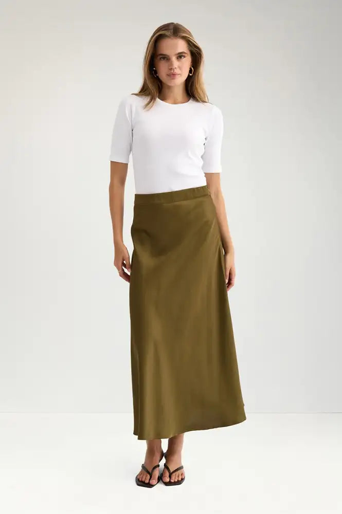 Numph Amelia Fir Green Midi Skirt
