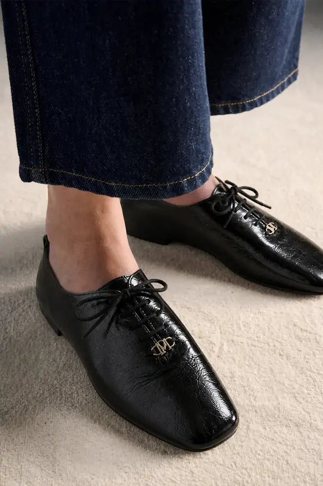 Petite Mendigote Caroline Black Patent Derby Shoes
