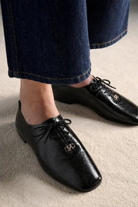 Petite Mendigote Caroline Black Patent Derby Shoes