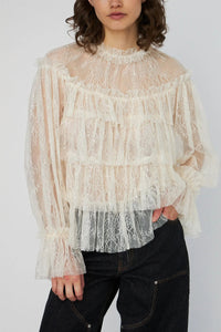 Stella Nova Creme Sheer Frill Lace Blouse - The Mercantile London