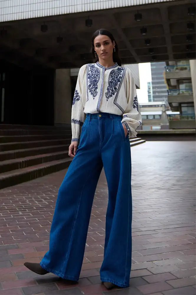 By-Bar Senne Embroidered Sand Blouse