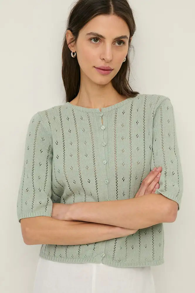 Yerse Mint Green Pointelle Cardigan