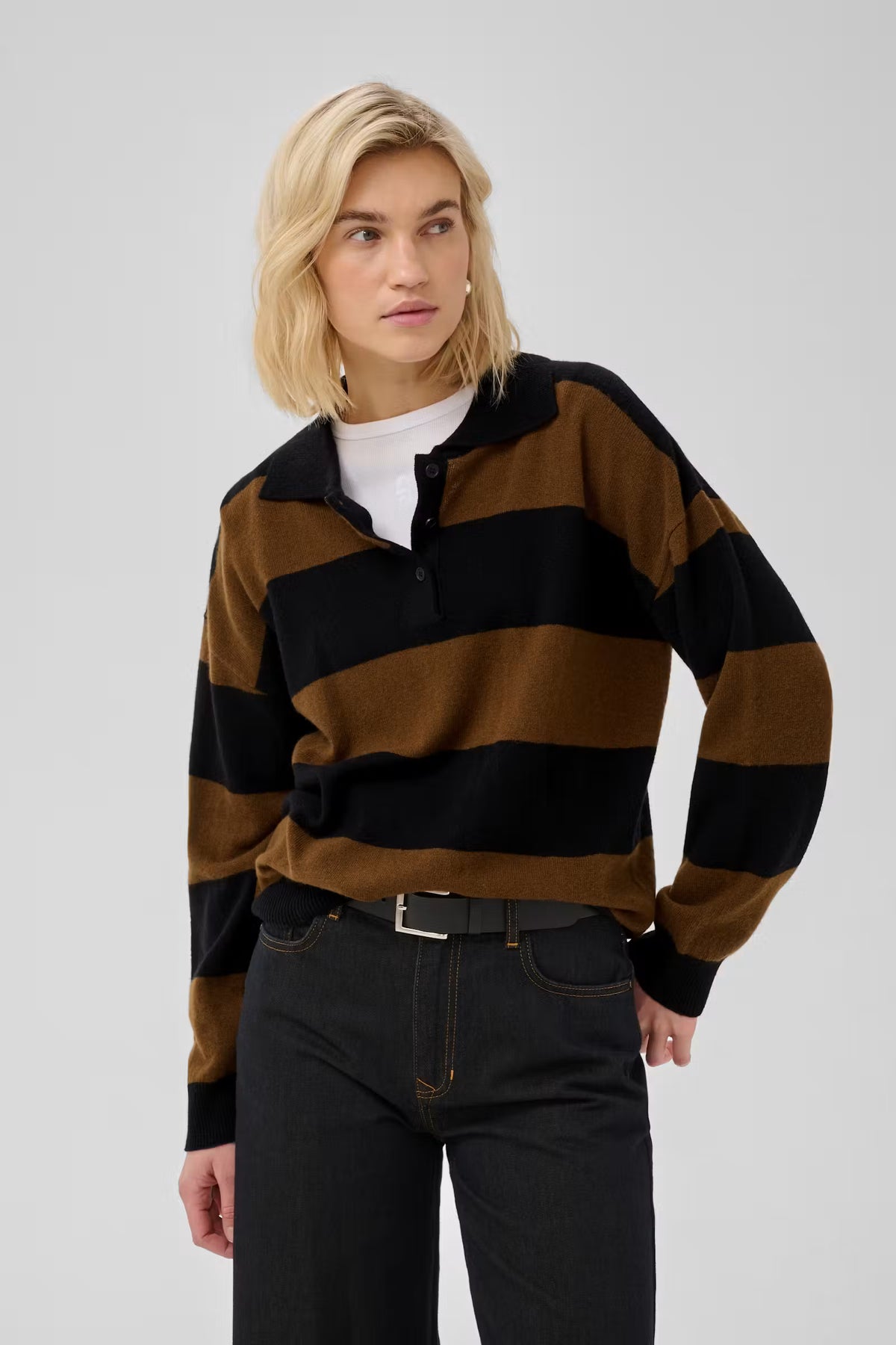 My Essential Wardrobe Jola Bison Polo Knit Jumper