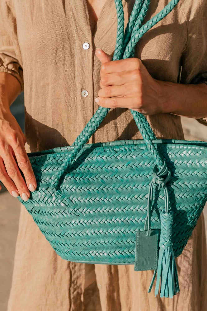 Biba Perkins Teal Braided Leather Basket Bag - The Mercantile London