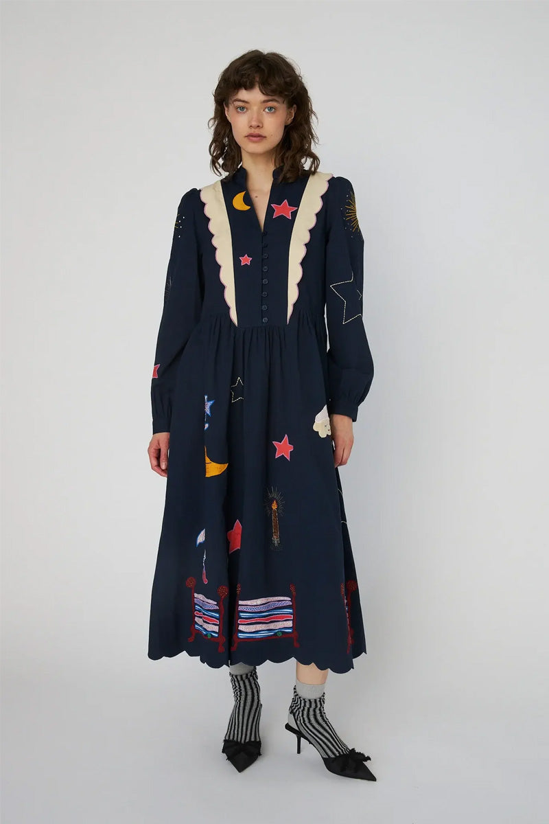 Stella Nova Navy Bead Embellished Midi Dress - The Mercantile London