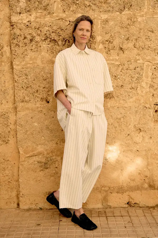 Object Cally Birch Pinstripe Cropped Denim Trousers - The Mercantile London
