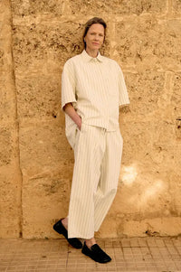 Object Cally Birch Pinstripe Cropped Denim Trousers - The Mercantile London