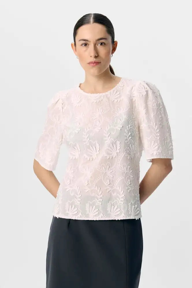 Object Mya Cloud Dancer Short Sleeve Blouse - The Mercantile London