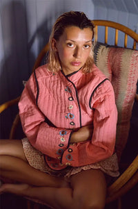Habiba Flora Berry Quilted Embroidered Jacket