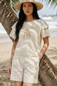 Nooki Tate Ecru Embroidered Cut-Out Top - The Mercantile London