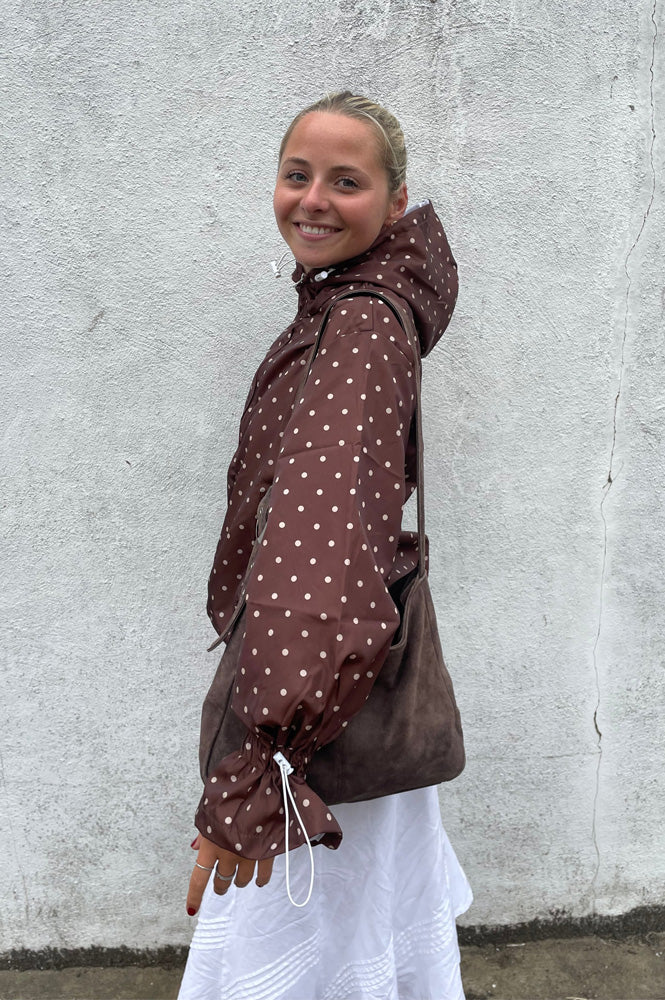 Ginny & Me Espresso Polka Dot Flared Waterproof Windbreaker - The Mercantile London