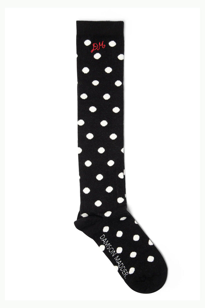 Damson Madder Black & Cream Knee High Polka Dot Socks