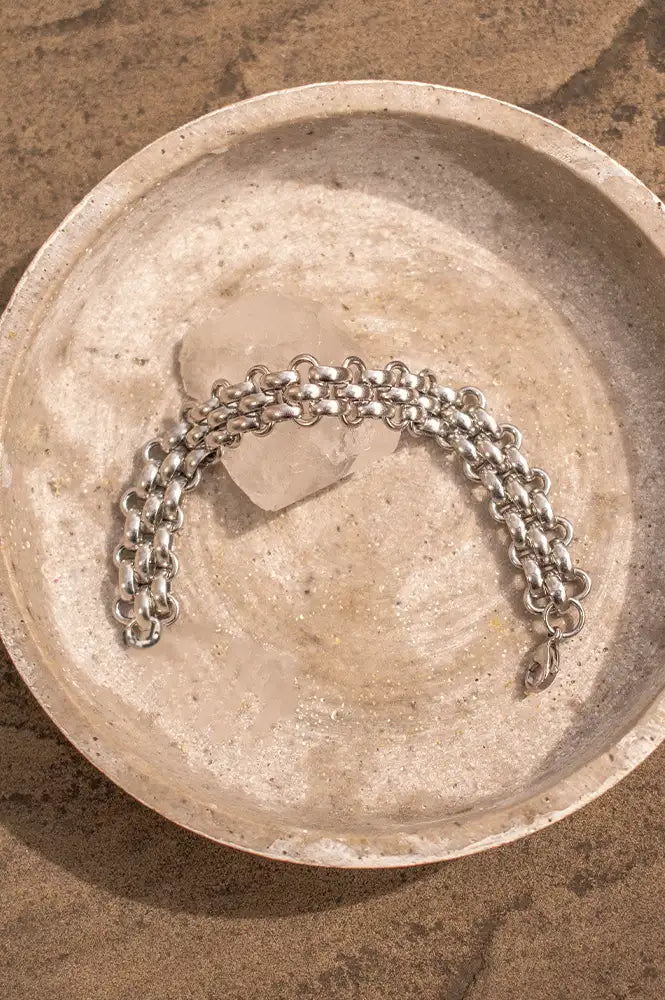 A Weathered Penny Knit Bracelet in Silver - The Mercantile London