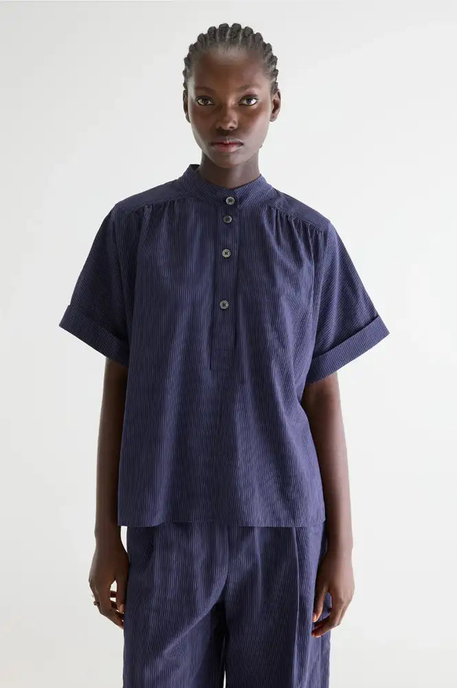 Bellerose Pear Navy Striped Shirt - The Mercantile London
