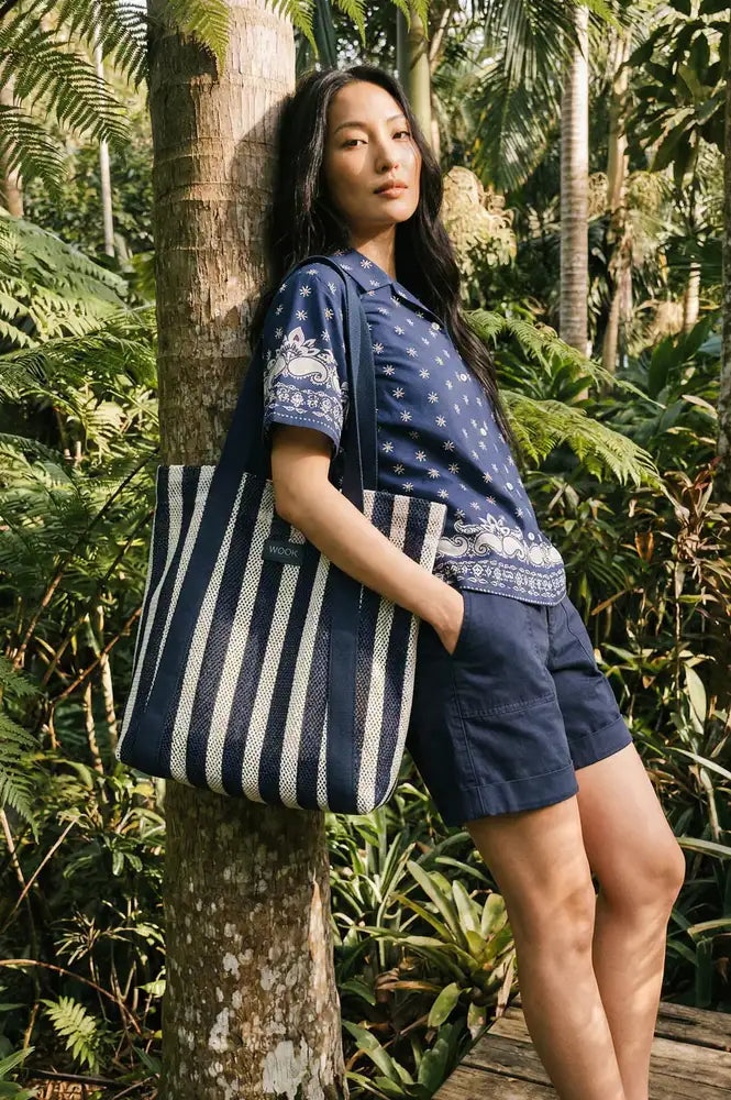 Nooki Hackney Blue Mix Striped Shopper - The Mercantile London