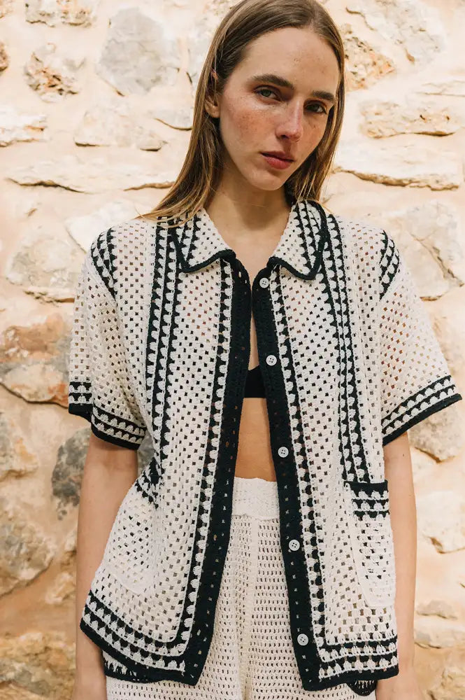 Indi & Cold Black & White Crochet Shirt - The Mercantile London