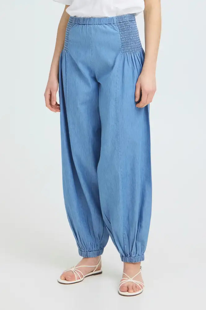 Fransa Marise Mid-Blue Denim Capri Pants - The Mercantile London