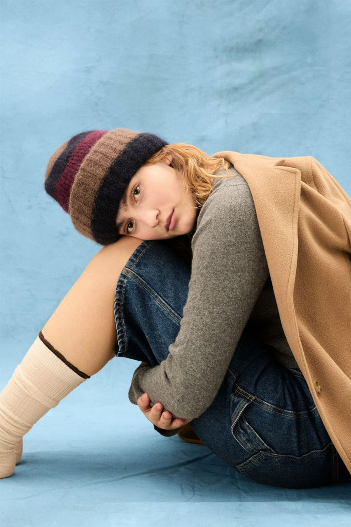 Beck Söndergaard Soloma Striped Burgundy Beanie - The Mercantile London