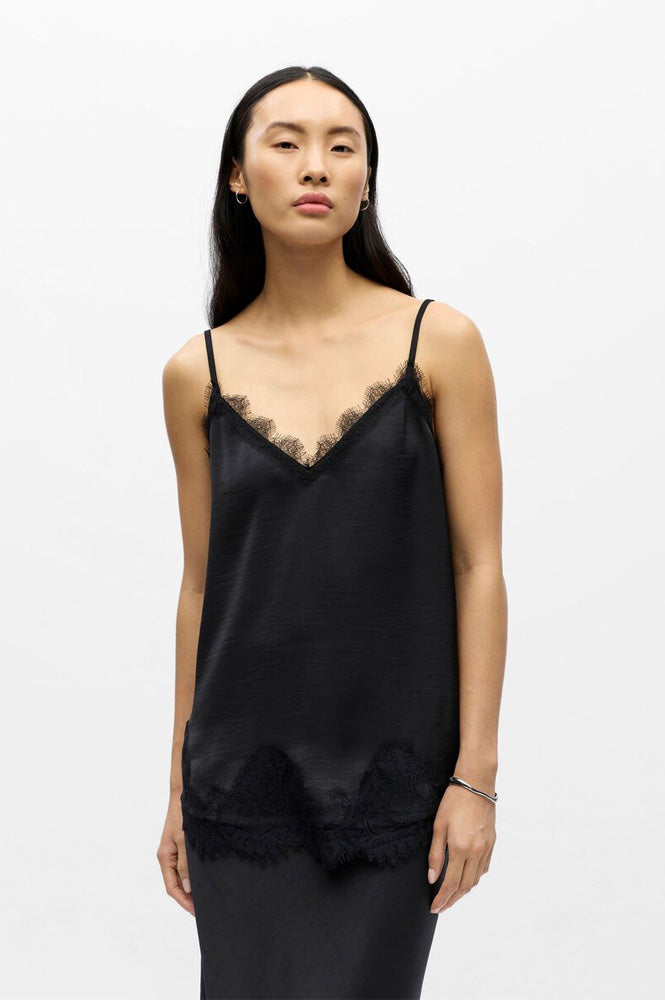 Object Naline Black Lace Slip Top