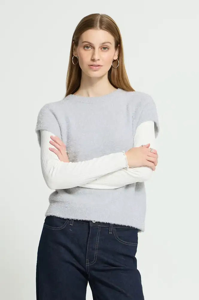 ICHI Aniles Cloud Dancer Metallic Knit Top