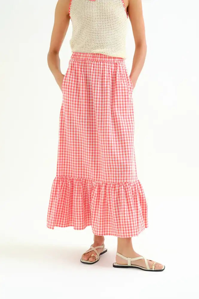 Compania Fantastica Red Gingham Ruffle Skirt