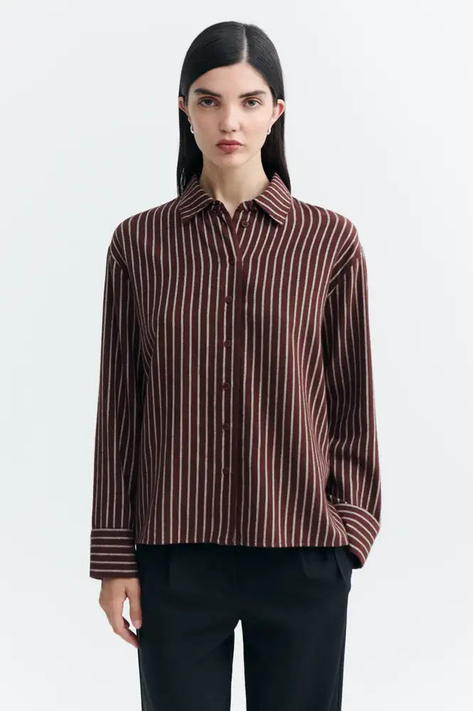 Thinking Mu O'Hara Brown Manuela Brushed Stripe Shirt