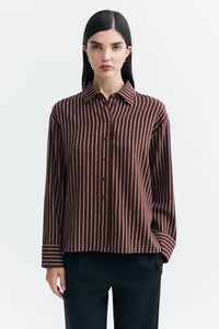 Thinking Mu O'Hara Brown Manuela Brushed Stripe Shirt
