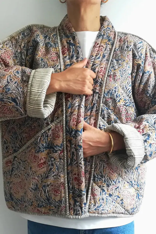 Cotton Conscious Ochre Block Print Reversible Kimono Jacket