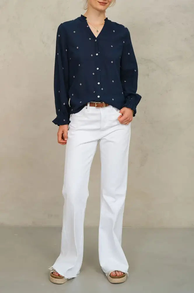 M.A.B.E Lucca Indigo Embroidered Blouse - The Mercantile London