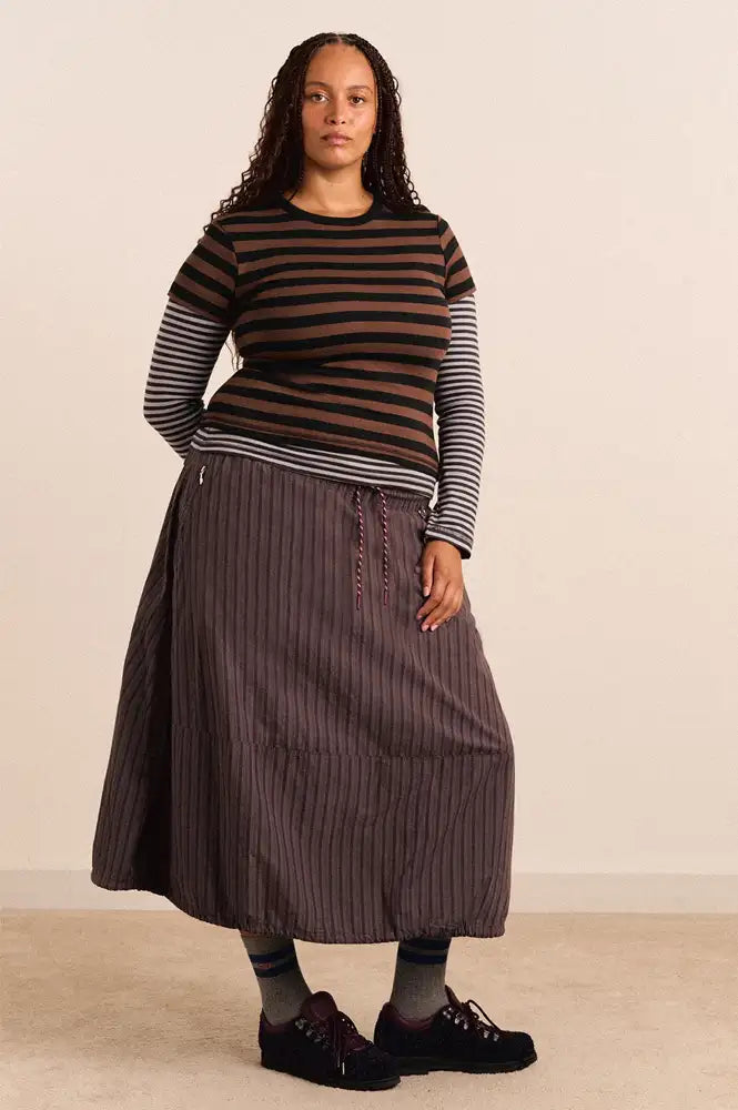 Damson Madder Lainey Merlot Stripe Midi Skirt