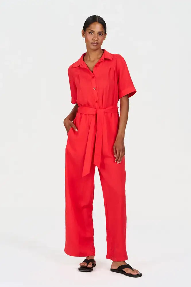 Komodo Amarie Coral Tencel Linen Jumpsuit - The Mercantile London