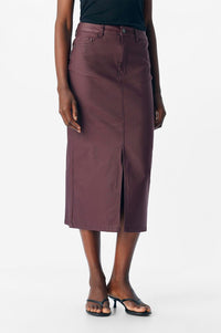 Object Naya Mauve Wine Coated Midi Skirt - The Mercantile London
