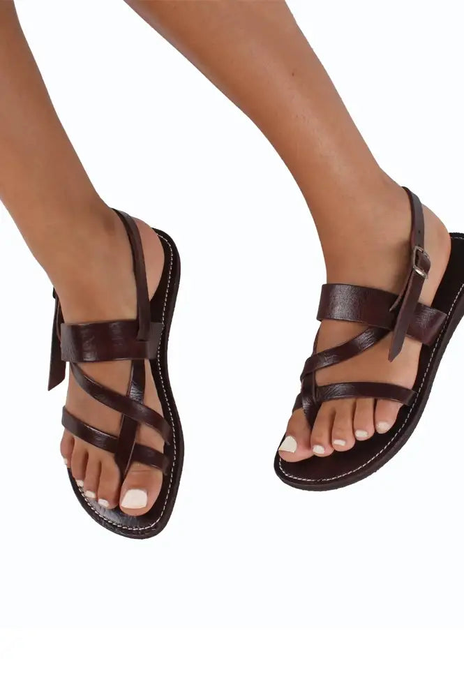 Artisan Stories Bzime Brown Leather Slingback Sandals