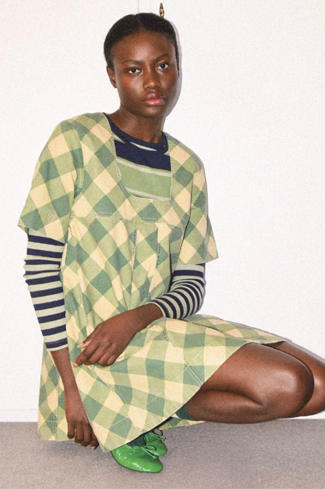 Damson Madder Bridget Green Butter Gingham Mini Dress - The Mercantile London