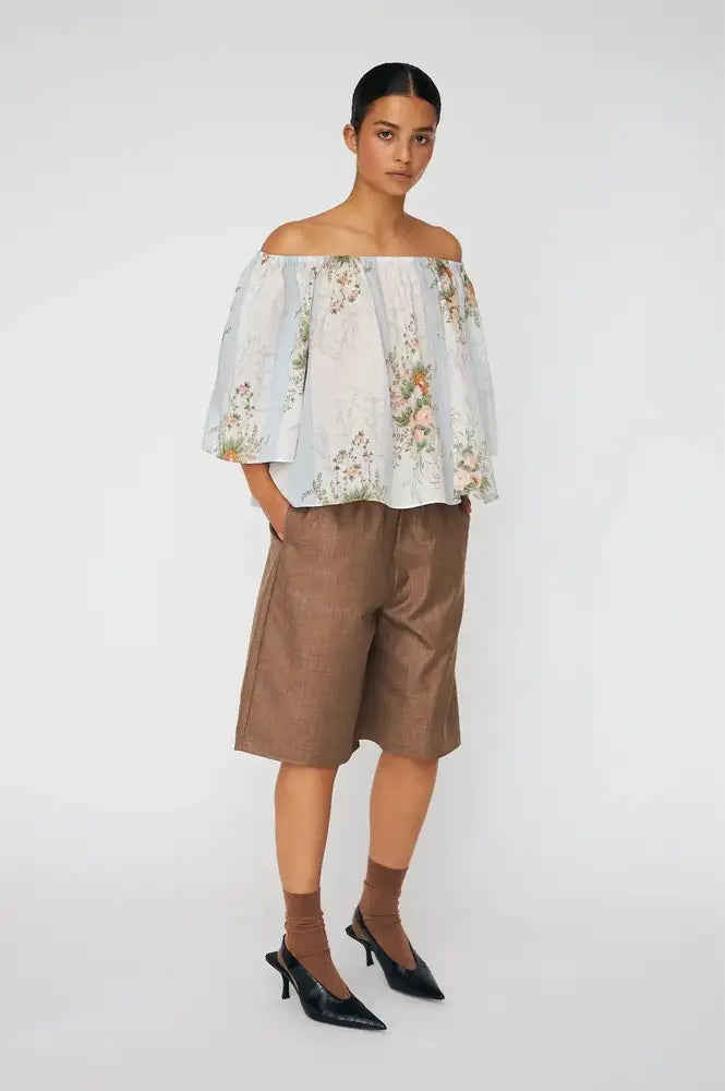 Stella Nova Creme Floral Loose Dropped Shoulder Blouse