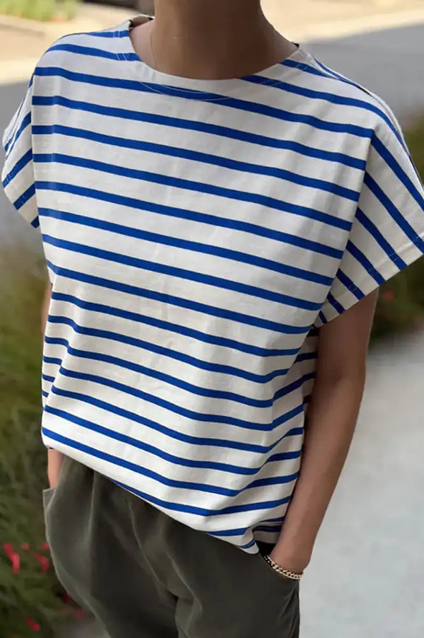 Le Bon Shoppe Manon Blue Stripe On Cream Tee - The Mercantile London