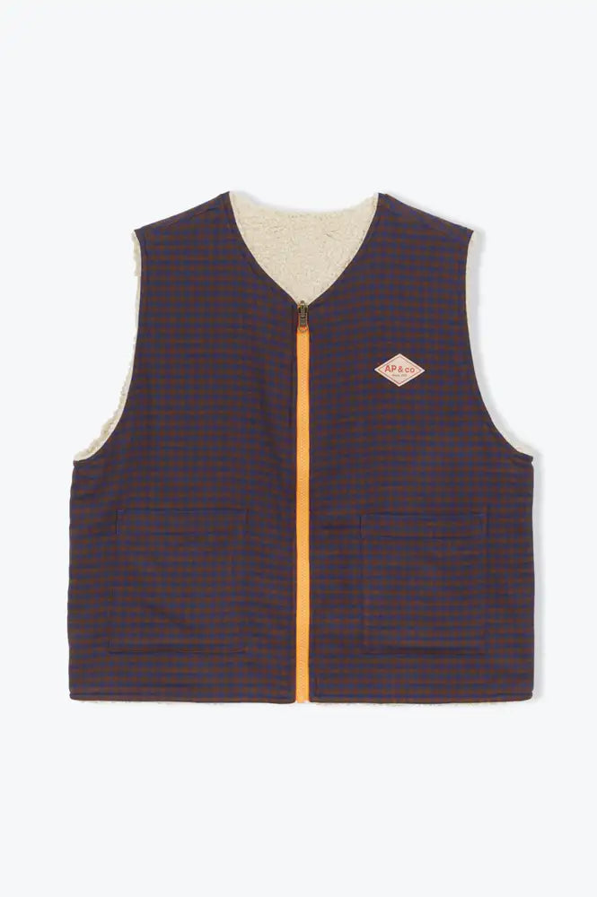 A.P Navy & Brown Reversible Gingham Gilet