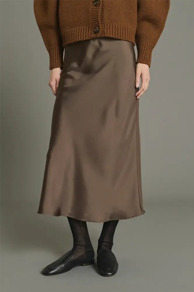 Soeur Fever Brown Fluid Twill Bias Cut Skirt