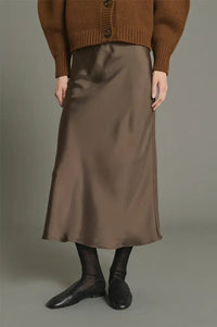 Soeur Fever Brown Fluid Twill Bias Cut Skirt