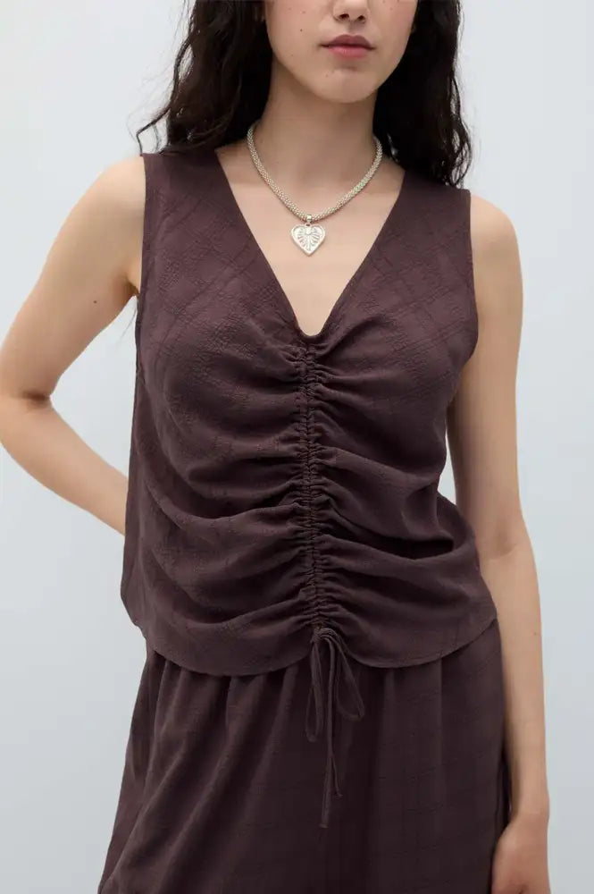 Rita Row Bisou Brown Reversible Ruched Top - The Mercantile London