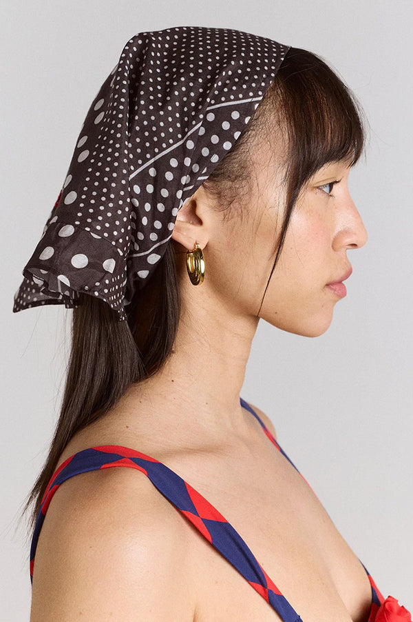 Damson Madder Spot Stripe Black Frill Edge Headscarf - The Mercantile London