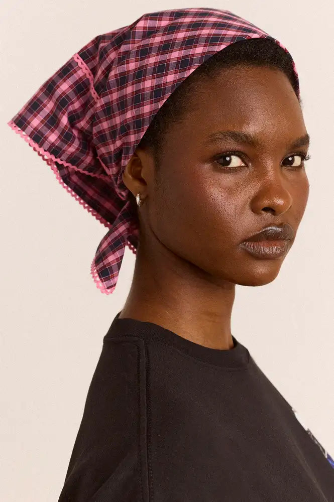 Damson Madder Magenta Check Headscarf