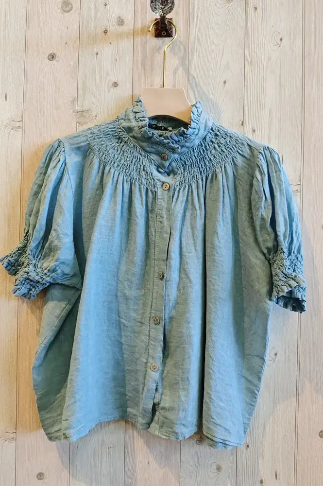 Linen & More Celeste Sky Blue Frill Blouse