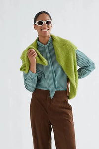 Compania Fantastica Green Striped Tie Detail Shirt
