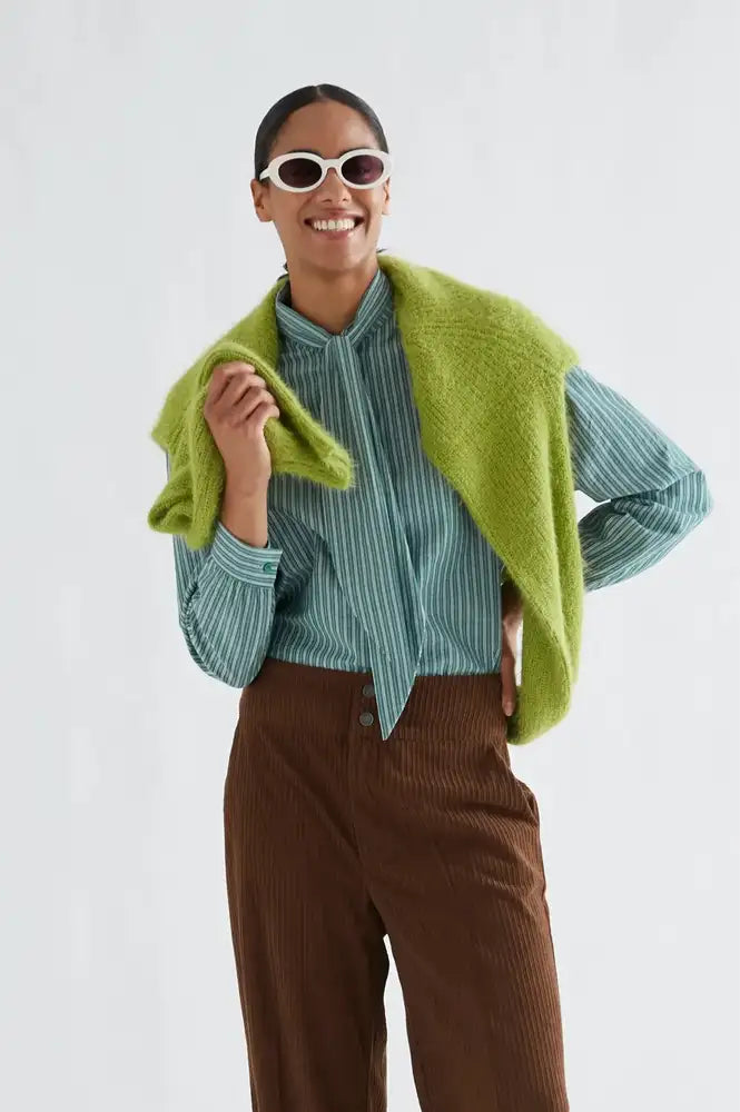 Compania Fantastica Green Striped Tie Detail Shirt