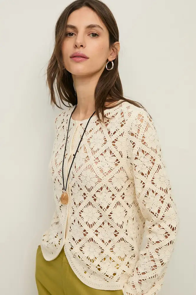 Yerse Ecru Crochet Cardigan