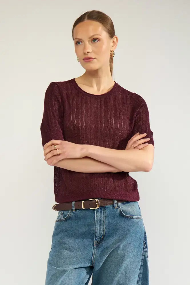 Numph Misla Fig Short Sleeve Top