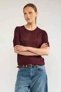 Numph Misla Fig Short Sleeve Top